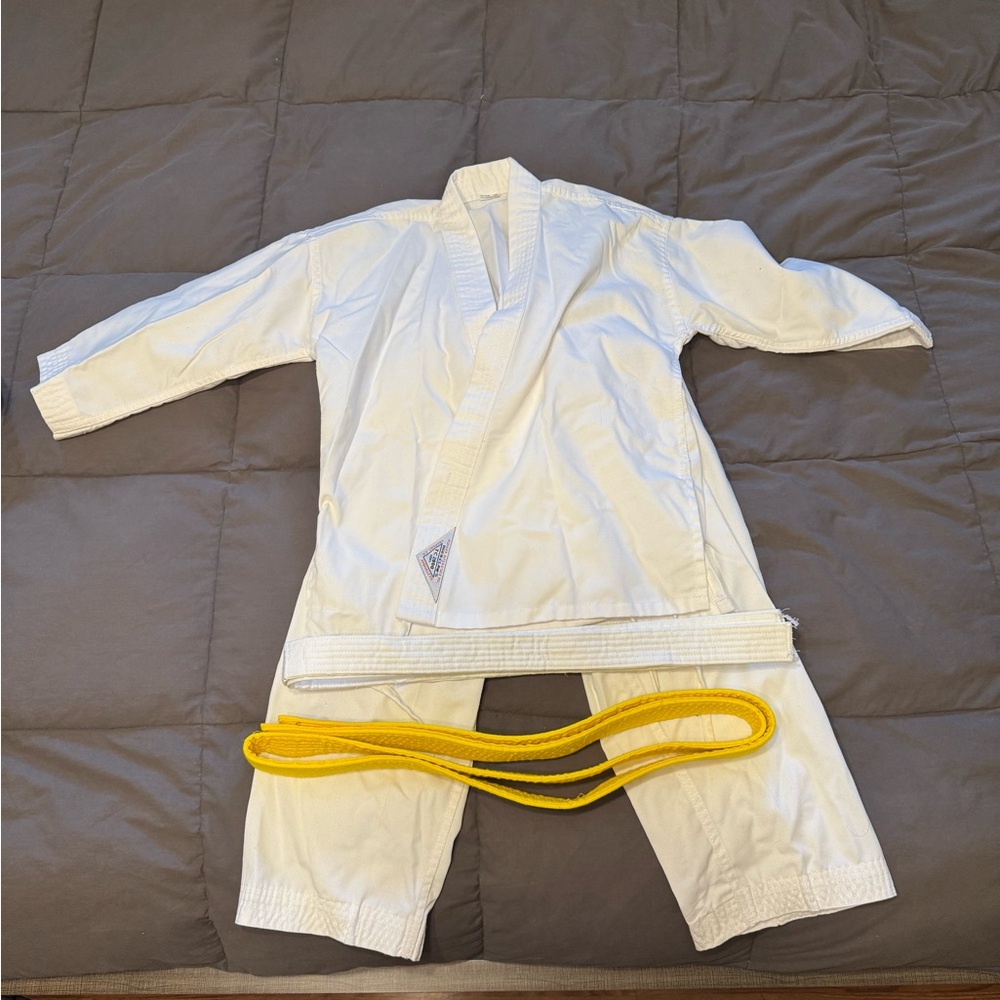 Kids White Karate Pajamas with Yellow Belt